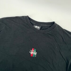 Stussy Big and Meaty Embroidered Logo T-Shirt Mens Small Black Short Sleeve